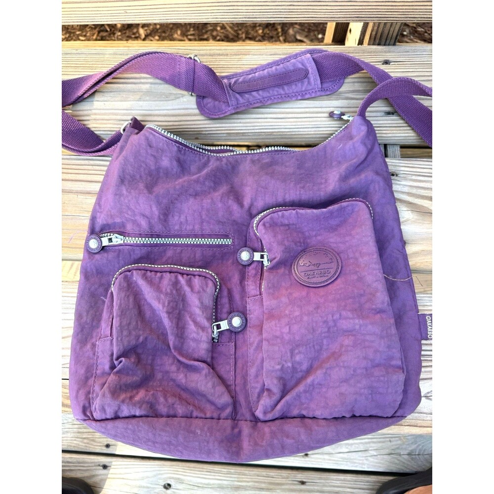 Women’s Oakarbo PURPLE Bag Crossbody Purse Lots Of Zippers Heavy Strap Nylon - Picture 1 of 6